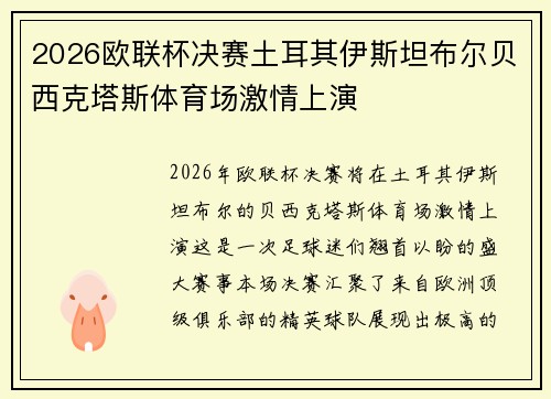 2026欧联杯决赛土耳其伊斯坦布尔贝西克塔斯体育场激情上演